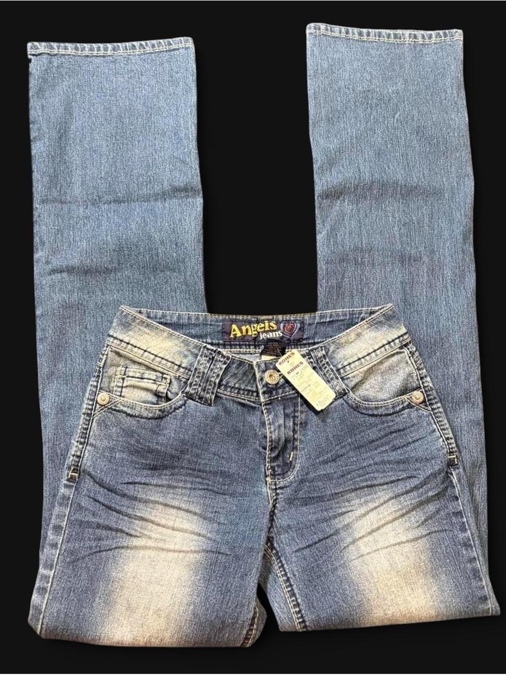 Y2K Angels Jeans Light Blue Washed Straight Jeans